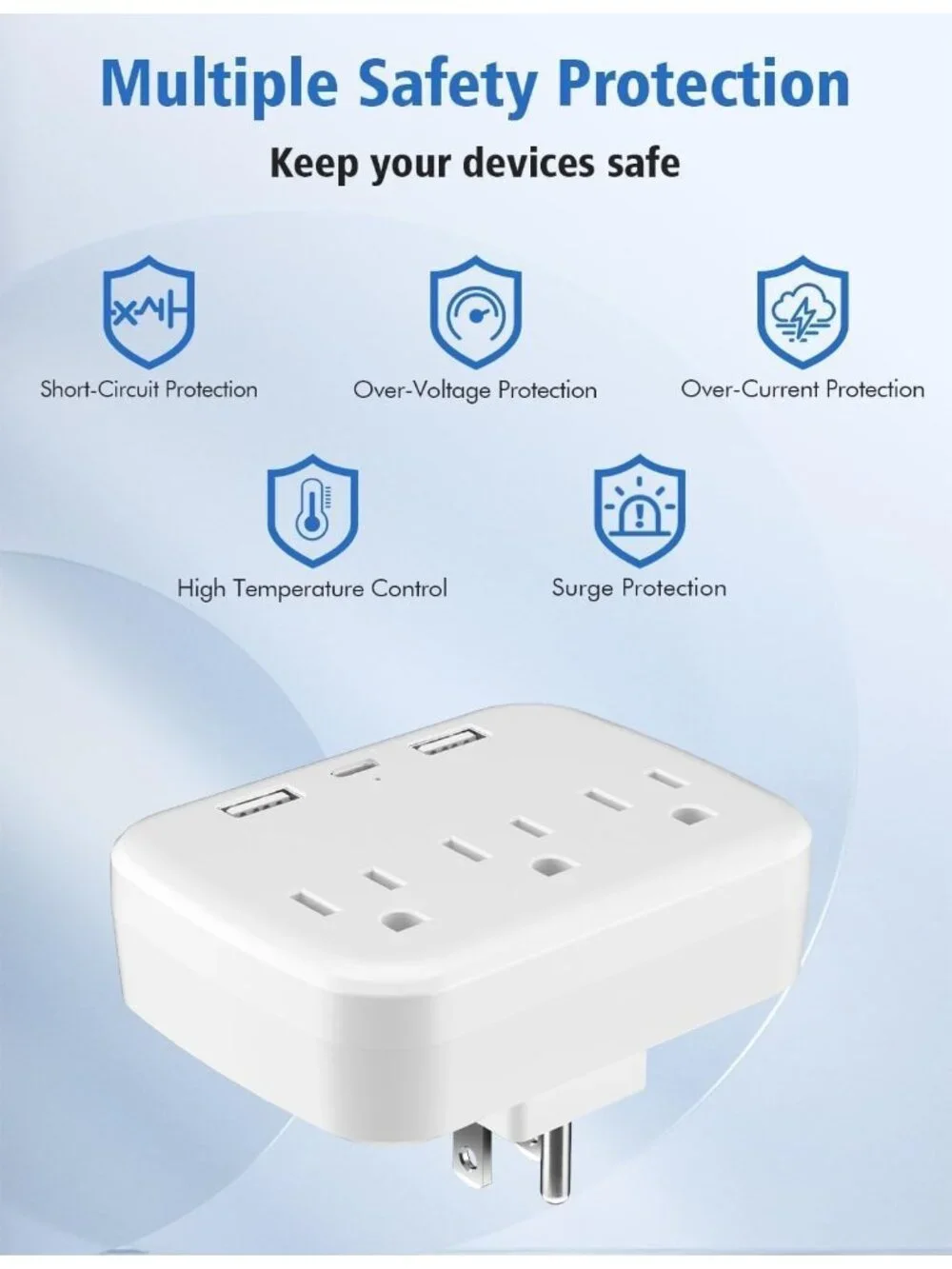 Outlet Extender Multi Plug – Surge Protector Wall Adapter with 3 AC Outlets